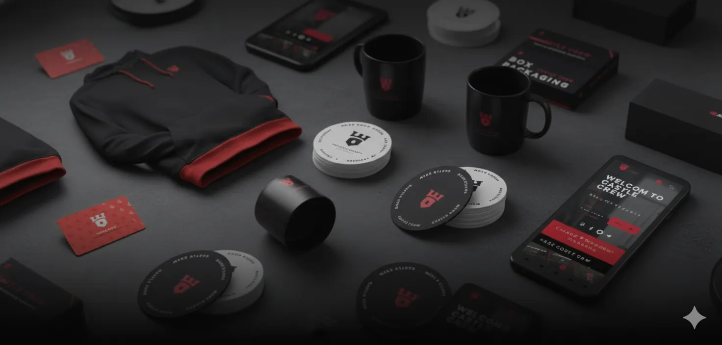 Castle Crew custom branded products and business cards